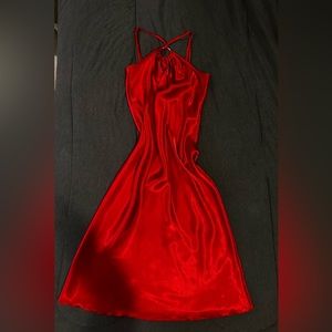 A red satin dress size medium from Bebe.